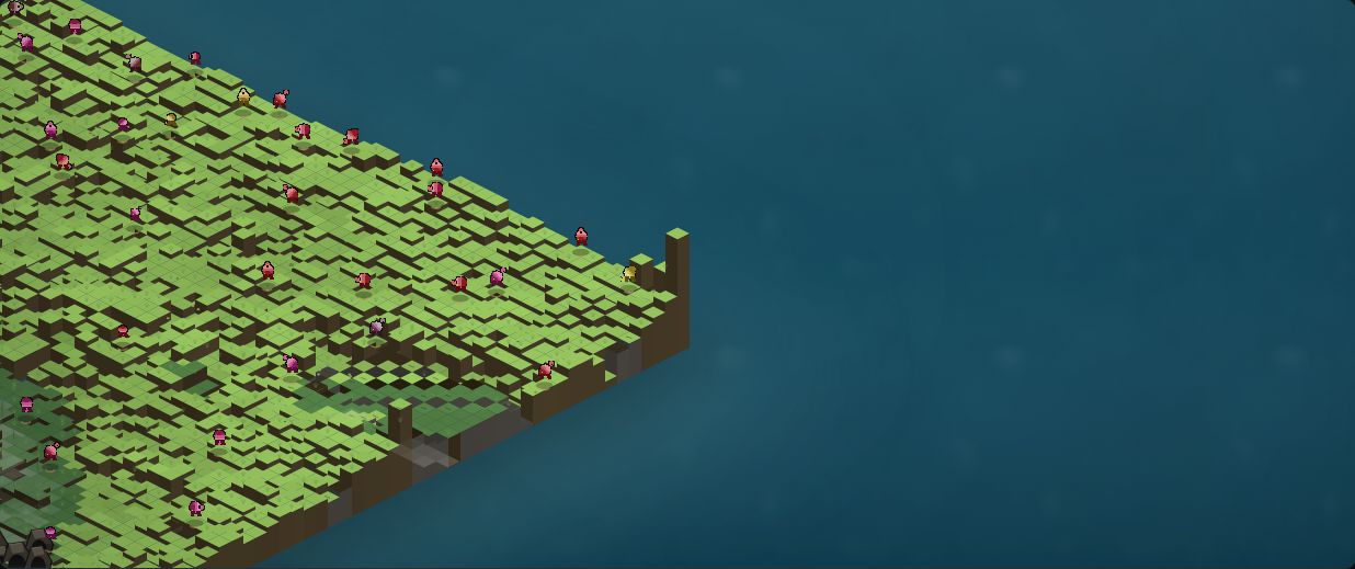 The east island's outer corner, with a short column of 21 units at the very tip.